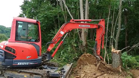 digging out stumps with mini excavator|kubota mini stump removal.